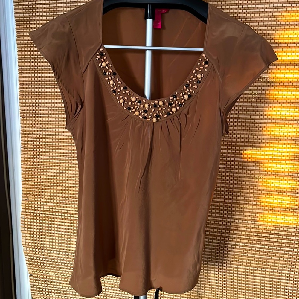 Sunny Leigh brown beaded silk blouse